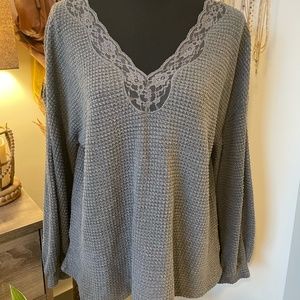 Lace V-Neck Waffle Knit Sweater